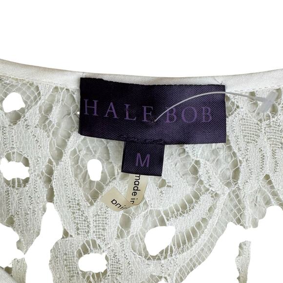 Hale Bob NWT Cream White Charmeuse Lacy Sheer Long Sleeve Button Up Blouse - Picture 8 of 14